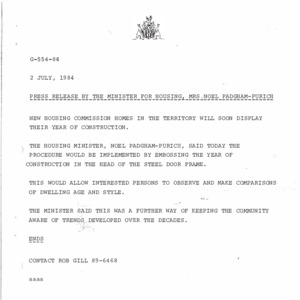 Territory Stories - Date of constuction displayed on housing commission ...