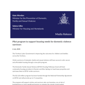 Territory Stories - Pilot program to support housing needs for domestic ...
