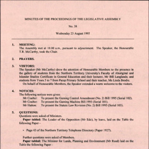 Territory Stories - Minutes of Proceedings Day 2 - Wednesday 23 August 1995